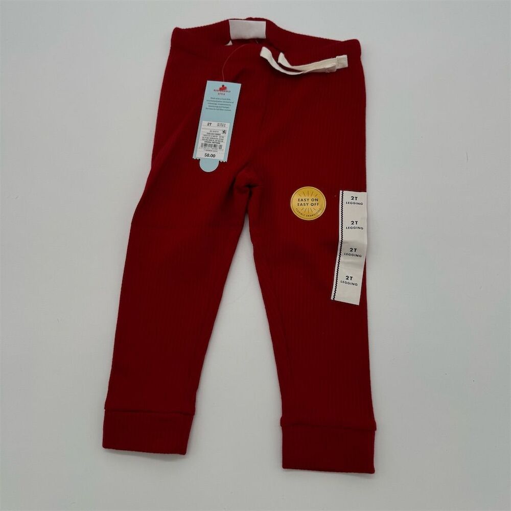 Cat & Jack Girls 2T Red Leggings with Drawstring Ribbed Texture